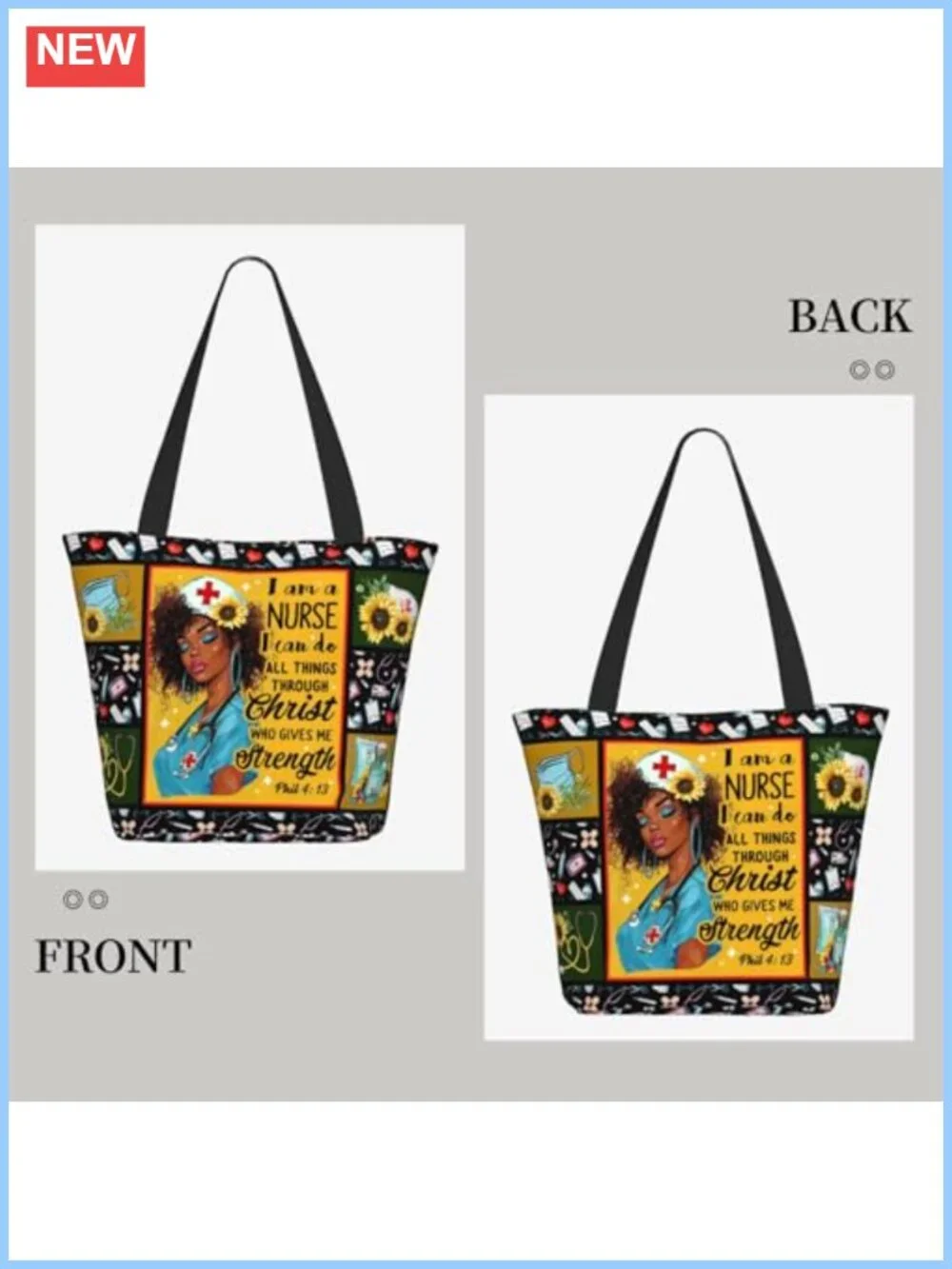 Reusable Zippered Inspirational Scripture Tote Bag for Women Shoulder Bag